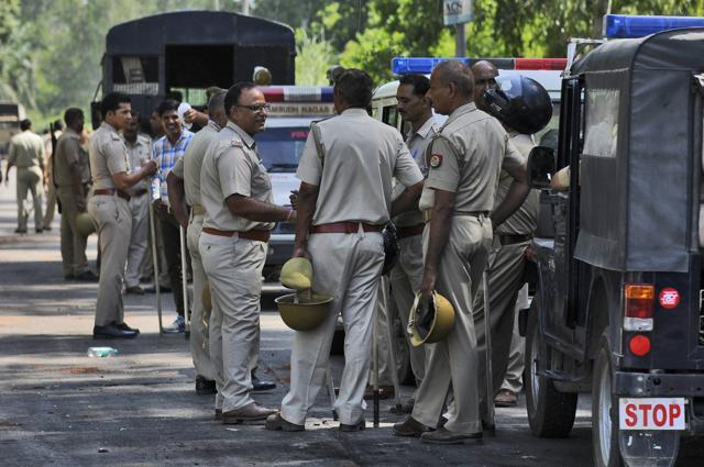 Security personnel were deployed in the village to maintain law and order. (Hindustan Times) Security personnel were deployed in the village to maintain law and order. (Hindustan Times)
