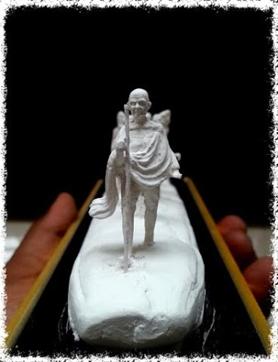 A front view of the Dandi March carvings focuses on Mahatma Gandhi. (Sachin Sanghe)