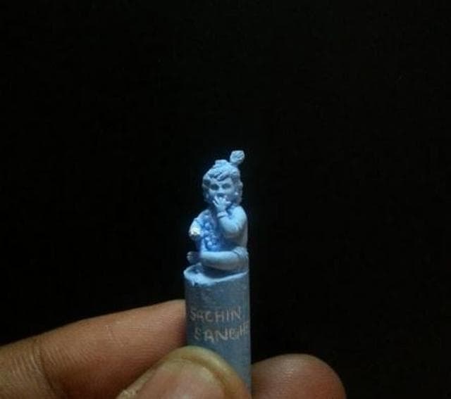 Sachin often creates carvings for different occasions. This one, he carved to celebrate Janmashtami, the birth anniversary of Lord Krishna. (Sachin Sanghe)