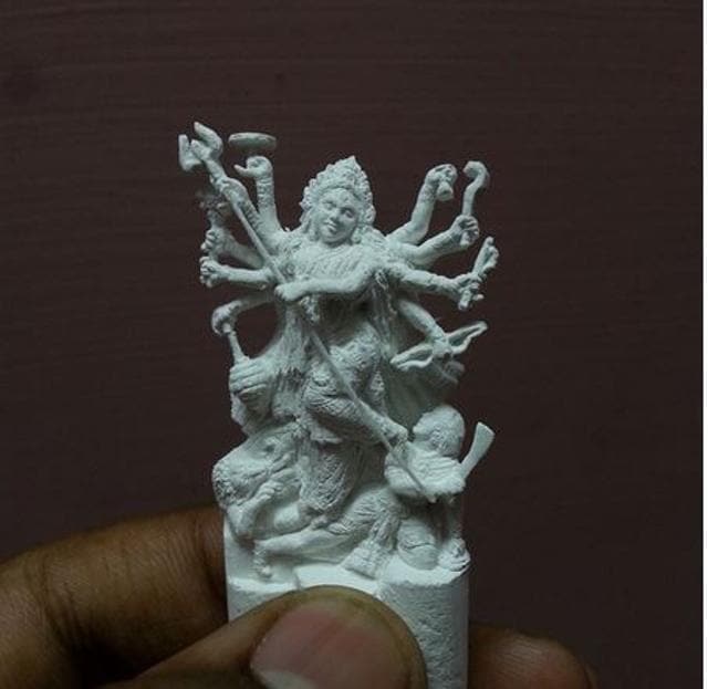 A carving of Mata Chamundi in white chalk. (Sachin Sanghe)