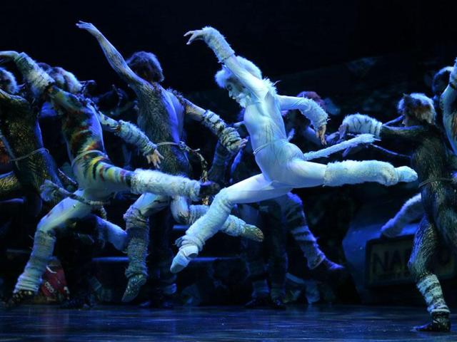 The other famous characters include Macavity, Jennyanydots, Old Deuteronomy, Grizabella and Skimbleshanks. Seen here, cast members perform excerpts of the musical on October 1, 2015. (AFP)