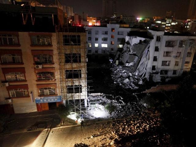 A damaged building is seen after explosions hit Liucheng, Guangxi Zhuang Autonomous Region, in this September 30, 2015 file photo. (REUTERS) A damaged building is seen after explosions hit Liucheng, Guangxi Zhuang Autonomous Region, in this September 30, 2015 file photo. (REUTERS)