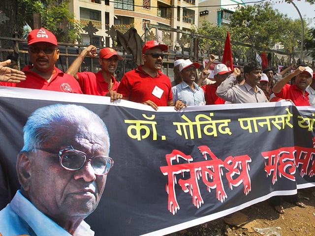 File photo of CPI workers protesting against the murder of their leader Govind Pansare, in Mumbai. (Kalpak Pathak / HT Photo) File photo of CPI workers protesting against the murder of their leader Govind Pansare, in Mumbai. (Kalpak Pathak / HT Photo)