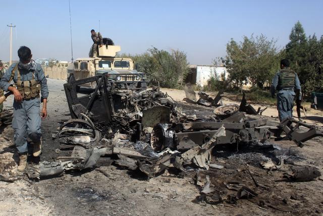 Afghan security forces inspect the site of a US airstrike in Kunduz city, north of Kabul, Afghanistan. The MSF hospital was bombed during fierce fighting, as Afghan forces attempted to recapture the strategically important city from the Taliban. (AP Photo) Afghan security forces inspect the site of a US airstrike in Kunduz city, north of Kabul, Afghanistan. The MSF hospital was bombed during fierce fighting, as Afghan forces attempted to recapture the strategically important city from the Taliban. (AP Photo)