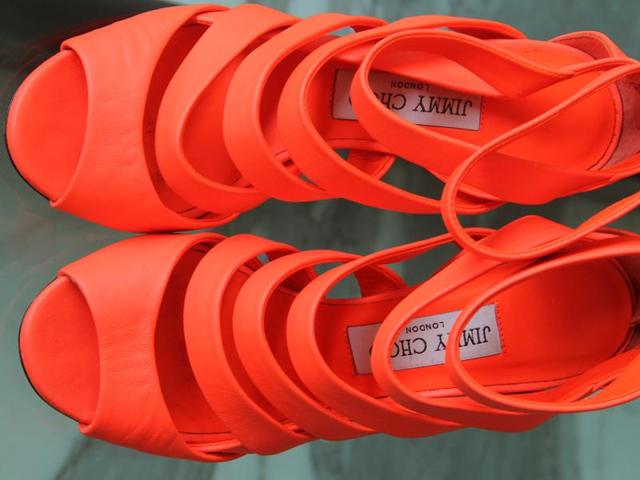 ”I love bright colours,” says Bhatia. A fan of neon colours, she owns these dashing pair of Jimmy Choos (Pramod Thakur/ Hindustan Times)