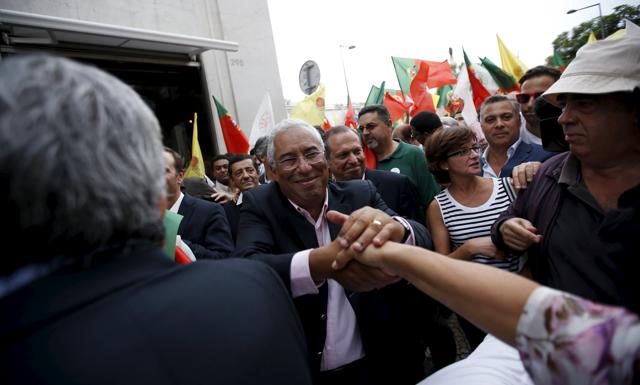 Leader of the opposition Socialist Party (PS) Antonio Costa (C) shakes hands with supporters during an election campaign event in Lisbon. (REUTERS) Leader of the opposition Socialist Party (PS) Antonio Costa (C) shakes hands with supporters during an election campaign event in Lisbon. (REUTERS)