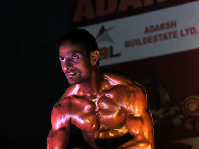 Over a 100 body-builders participated in the Mr Jammu Body Building Competition'. (Nitin Kanotra/HT)
