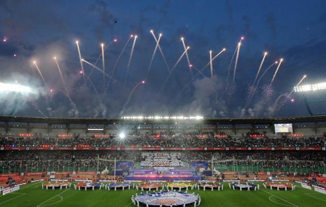 The opening ceremony before the start of the ISL football match between Chennaiyin FC and Atletico-de-Kolkata in Chennai. (AFP)