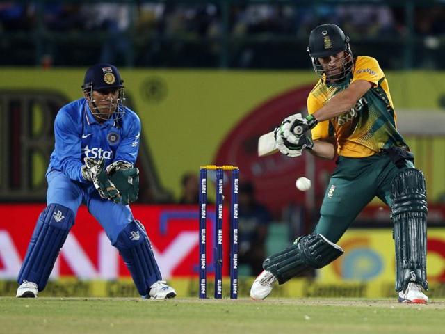 South Africa's AB de Villiers bats during the first Twenty20 cricket match against India in Dharmsala, India, Friday, Oct. 2, 2015. (AP) South Africa's AB de Villiers bats during the first Twenty20 cricket match against India in Dharmsala, India, Friday, Oct. 2, 2015. (AP)