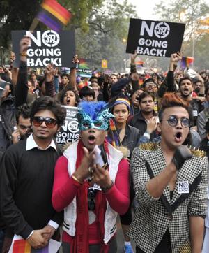 LGBT activists protest against Supreme Court's judgement on Section 377 at Jantar Mantar, in New Delhi, India on 15 December, 2013. (Photo by Mohd Zakir / Hindustan Times) LGBT activists protest against Supreme Court's judgement on Section 377 at Jantar Mantar, in New Delhi, India on 15 December, 2013. (Photo by Mohd Zakir / Hindustan Times)