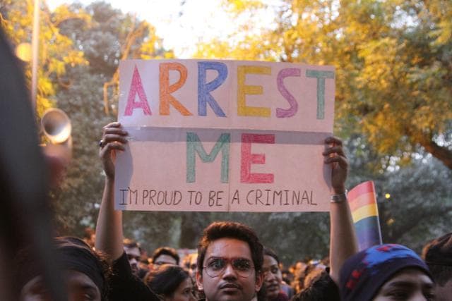 LGBT activists protest against the apex court's order on Section 377 at Jantar Mantar in December 2013. (Washeem Gashroo/ HT photo)