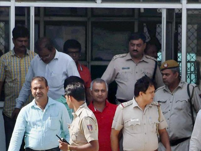 AAP MLA Somnath Bharti is escorted by Police to Dwarka court in New Delhi on Tuesday. (PTI) AAP MLA Somnath Bharti is escorted by Police to Dwarka court in New Delhi on Tuesday. (PTI)