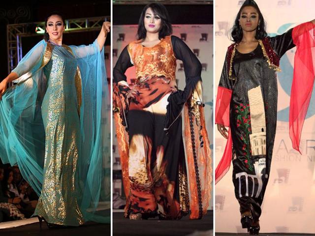 Iraqi models present creations by local designers during the Basra Fashion Night in Basra. (Agencies)