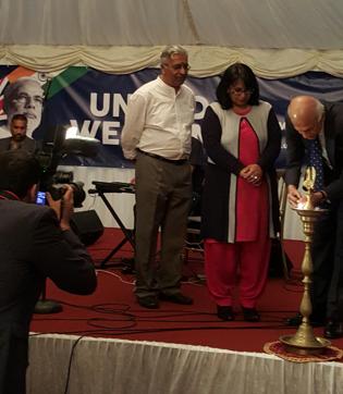 Indian high commissioner Ranjan Mathai lighting a lamp at a ‘thanksgiving’ event in the Indian Gymkhana Club in London on Sunday, accompanied by (from left) Dhiraj Shah, president of Hindu Swayamsevak Sangh UK and Baroness Sandip Verma. (HT Photo) Indian high commissioner Ranjan Mathai lighting a lamp at a ‘thanksgiving’ event in the Indian Gymkhana Club in London on Sunday, accompanied by (from left) Dhiraj Shah, president of Hindu Swayamsevak Sangh UK and Baroness Sandip Verma. (HT Photo)