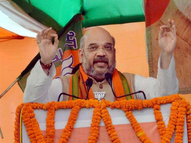BJP president Amit Shah addresses party workers meeting in Patna.(PTI file photo) BJP president Amit Shah addresses party workers meeting in Patna.(PTI file photo)