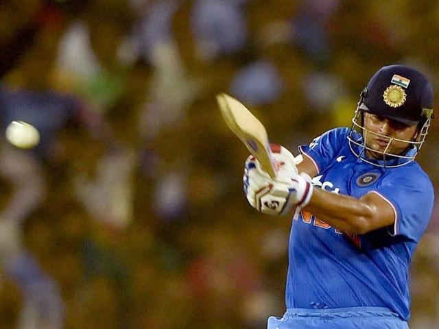 Raina plays a shot during the first innings. (PTI Photo)