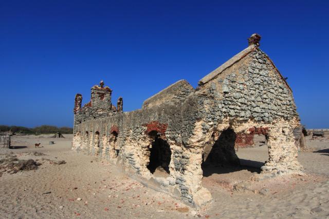 The remains of the church in Dhanuskodi which was destroyed in 1964. Though termed a ghost town, it is home to around 350 huts and around 600 people. (Shutterstock) The remains of the church in Dhanuskodi which was destroyed in 1964. Though termed a ghost town, it is home to around 350 huts and around 600 people. (Shutterstock)