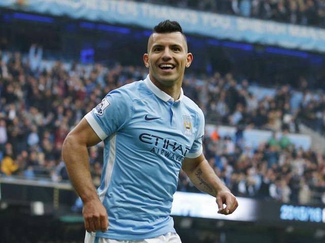 Football - Manchester City v Newcastle United - Barclays Premier League - Etihad Stadium - 3/10/15 Sergio Aguero celebrates after scoring the sixth goal for Manchester City Action Images via Reuters / Carl Recine Livepic EDITORIAL USE ONLY. No use with unauthorized audio, video, data, fixture lists, club/league logos or Football - Manchester City v Newcastle United - Barclays Premier League - Etihad Stadium - 3/10/15 Sergio Aguero celebrates after scoring the sixth goal for Manchester City Action Images via Reuters / Carl Recine Livepic EDITORIAL USE ONLY. No use with unauthorized audio, video, data, fixture lists, club/league logos or