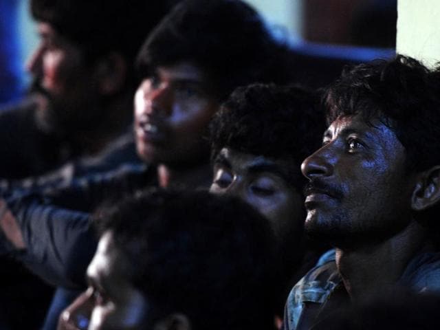 Arrested Indian fishermen at a police station in Karachi . (AFP)