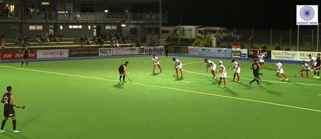 The Indian defence, and goalkeeper PR Sreejesh in particular, played a big role in the victory. (Photo: Hockey India Twitter handle @TheHockeyIndia) The Indian defence, and goalkeeper PR Sreejesh in particular, played a big role in the victory. (Photo: Hockey India Twitter handle @TheHockeyIndia)