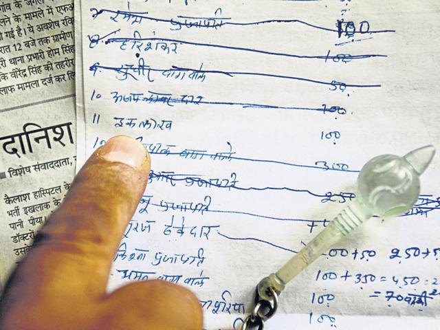 Father of a juvenile accused shows the name of Ikhlaq in a list of people who owed him money. ( (Sunil Ghosh/HT Photo)) Father of a juvenile accused shows the name of Ikhlaq in a list of people who owed him money. ( (Sunil Ghosh/HT Photo))