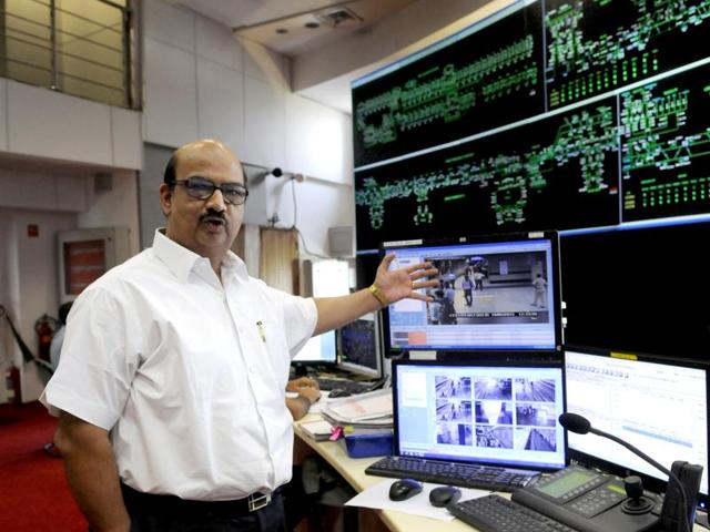 New Delhi, India - Oct. 5, 2015: Director of Operations in DMRC, Sharat Sharma at the control room. The control Room for the metro stations in action in the background at the Metro Bhawan in Connaught Place in New Delhi, India, on Monday, October 5, 2015. (Photo by Saumya Khandelwal/ Hindustan Times)(Hindustan Times) New Delhi, India - Oct. 5, 2015: Director of Operations in DMRC, Sharat Sharma at the control room. The control Room for the metro stations in action in the background at the Metro Bhawan in Connaught Place in New Delhi, India, on Monday, October 5, 2015. (Photo by Saumya Khandelwal/ Hindustan Times)(Hindustan Times)