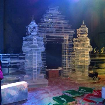 Monuments made of ice at the Harbin Ice Wonderland. Monuments made of ice at the Harbin Ice Wonderland.