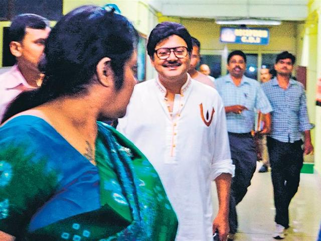 Tapas Pal at the CBI office in Salt Lake. (Subhendu Ghosh/HT photo) Tapas Pal at the CBI office in Salt Lake. (Subhendu Ghosh/HT photo)