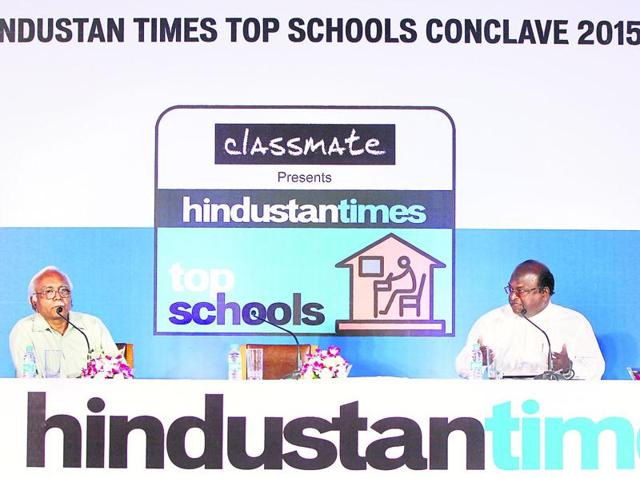 (From left) Jitendra Shah, founding member, Forum for Fairness in Education; Father Francis Swamy, joint-secretary, Archdiocesan Board of Education; and Manoj Nair, associate editor, Hindustan Times, were the panellists at Wednesday’s discussion on the state government’s no-fail policy. (Satish Bate/HT) (From left) Jitendra Shah, founding member, Forum for Fairness in Education; Father Francis Swamy, joint-secretary, Archdiocesan Board of Education; and Manoj Nair, associate editor, Hindustan Times, were the panellists at Wednesday’s discussion on the state government’s no-fail policy. (Satish Bate/HT)