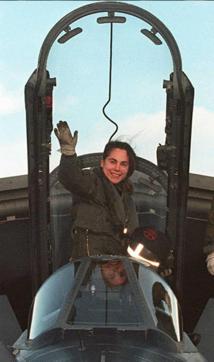 Jo Salter waves from the cockpit of a Tornado GR1B after landing at Lossiemouth, Scotland 21 February. (AFP) Jo Salter waves from the cockpit of a Tornado GR1B after landing at Lossiemouth, Scotland 21 February. (AFP)