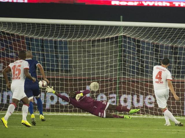 Delhi Dynamos FC’s Anderson Sebastiao Cardoso, right, celebrates after scoring the winning goal for his team during the ISL match against Chennaiyin FC at Jawaharlal Nehru Stadium in New Delhi, on October 8, 2015. (PTI Photo) Delhi Dynamos FC’s Anderson Sebastiao Cardoso, right, celebrates after scoring the winning goal for his team during the ISL match against Chennaiyin FC at Jawaharlal Nehru Stadium in New Delhi, on October 8, 2015. (PTI Photo)