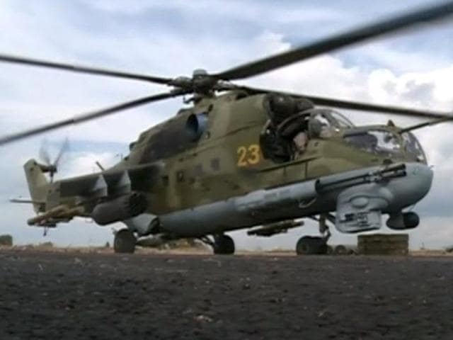 A Russian air force helicopter on the tarmac of Heymim air base near the Syrian port town of Latakia. (REUTERS) A Russian air force helicopter on the tarmac of Heymim air base near the Syrian port town of Latakia. (REUTERS)