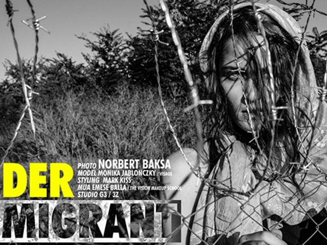 A screengrab of one of the images of Norbert Baksa’s photoshoot, inspired by the European migrant crisis. The Hungarian photographer had to pull down the image from his website after widespread criticism on social media websites. (Twitter) A screengrab of one of the images of Norbert Baksa’s photoshoot, inspired by the European migrant crisis. The Hungarian photographer had to pull down the image from his website after widespread criticism on social media websites. (Twitter)
