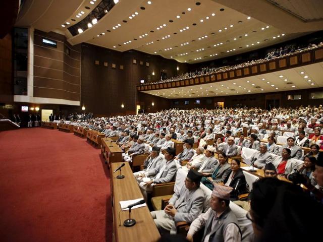 Constitution assembly members observe as President Ram Baran Yadav promulgates the constitution at the parliament in Kathmandu, Nepal September 20, 2015. The Himalayan nation will elect its new Prime Minister through a majority vote on Sunday, October 11, after failing to elect a consensus candidate. (REUTERS) Constitution assembly members observe as President Ram Baran Yadav promulgates the constitution at the parliament in Kathmandu, Nepal September 20, 2015. The Himalayan nation will elect its new Prime Minister through a majority vote on Sunday, October 11, after failing to elect a consensus candidate. (REUTERS)
