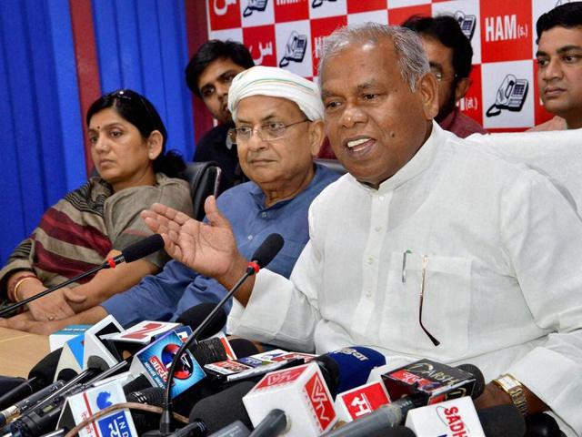 Hindustani Awam Morcha (Secular) leader Jitan Ram Manjhi addresses a press conference after releasing second list of candidates for the Bihar Assembly in Patna. (PTI)