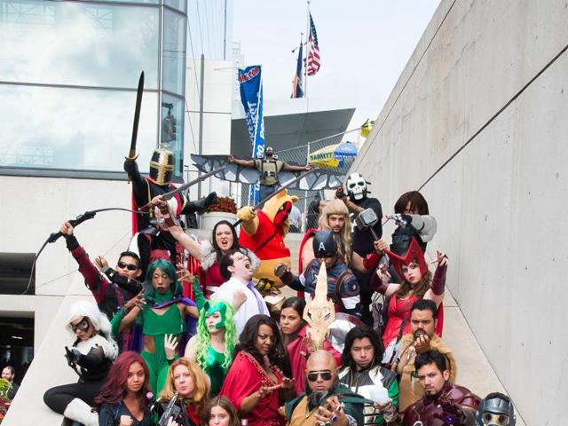 The NYCC draws thousands of costumed fans, panels of pop culture luminaries and features a sprawling floor of vendors in a space equivalent to more than three football fields at the Javits Center. (AP)