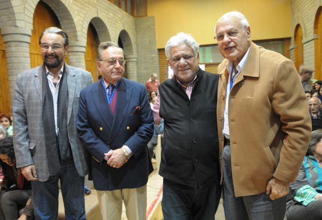 (From left) Actor Kabir Bedi, Pakistani politician Khurshid Mahmood Kasuri , actor Om Puri and former J&K CM Farooq Abdullah during the second day of the Khuswant Singh Lit Fest in Kasauli on Saturday. (Keshav Singh/HT)
