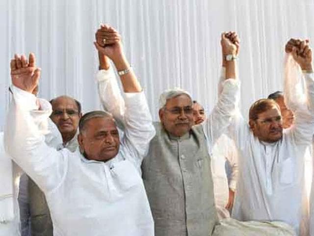 Bihar Chief Minister Nitish Kumar is garlanded at an election rally at naxal-hit Imamganj in Gaya. Kumar is the main contestant against the NDA alliance in the upcoming Bihar elections.(PTI Photo) Bihar Chief Minister Nitish Kumar is garlanded at an election rally at naxal-hit Imamganj in Gaya. Kumar is the main contestant against the NDA alliance in the upcoming Bihar elections.(PTI Photo)