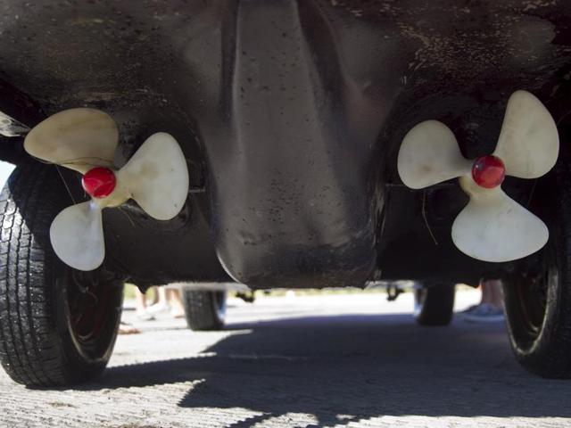 Propellers of a 1964 Amphicar taking part in the show. (REUTERS)