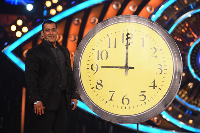 Salman Khan poses beside a clock as it strikes 9. (Colors)