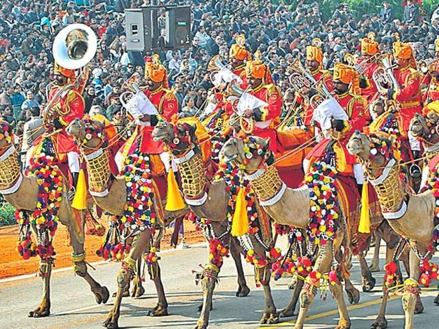 BSF’s Camel-mounted band at Republic Day parade. (Mohd Zakir / HT File) BSF’s Camel-mounted band at Republic Day parade. (Mohd Zakir / HT File)