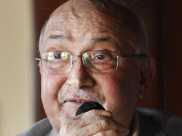 Communist Party of Nepal (Unified Marxist Leninist) leader Khadga Prasad Oli speaks during a press meet in Kathmandu, Nepal. (AP File Photo) Communist Party of Nepal (Unified Marxist Leninist) leader Khadga Prasad Oli speaks during a press meet in Kathmandu, Nepal. (AP File Photo)