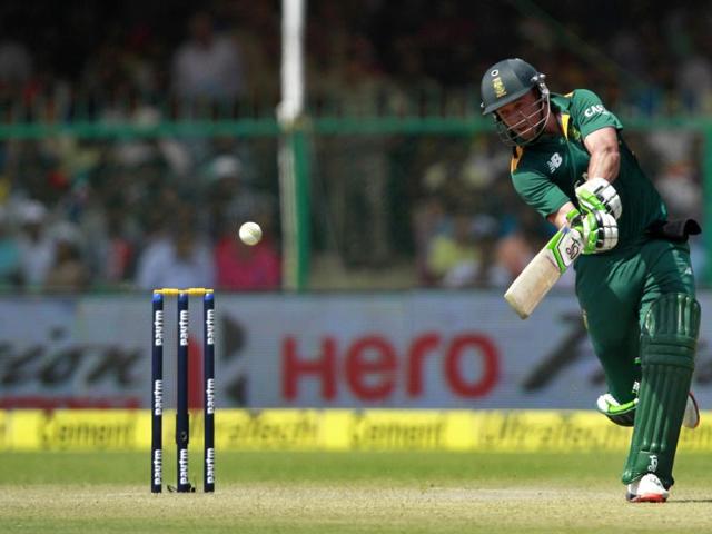 South Africa`s AB de Villiers plays a shot during the first ODI against India at Green Park Stadium, in Kanpur, on October 11, 2015. (Sanjeev Verma/HT Photo)