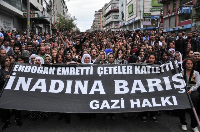 People hold a banner that reads " Erdogan ordered, gangs killed " as they protest an explosion that killed scores of people in Ankara, in Istanbul, Turkey, Saturday, Oct. 10, 2015. (AP Photo) People hold a banner that reads " Erdogan ordered, gangs killed " as they protest an explosion that killed scores of people in Ankara, in Istanbul, Turkey, Saturday, Oct. 10, 2015. (AP Photo)