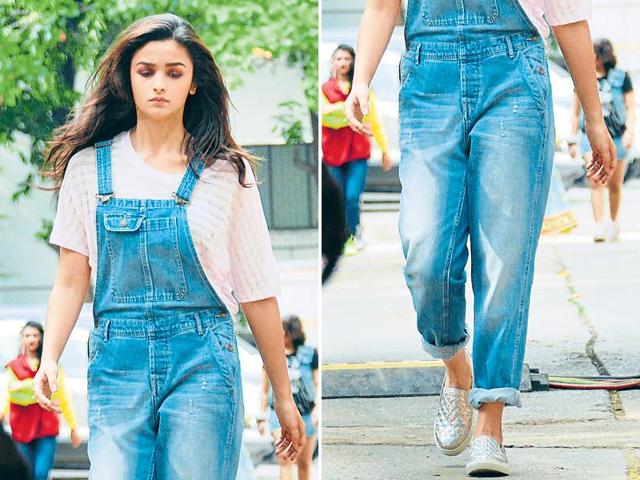 Blingy pair: Alia Bhat in patterned loafers with a dungaree. (Yogen Shah/HT) 