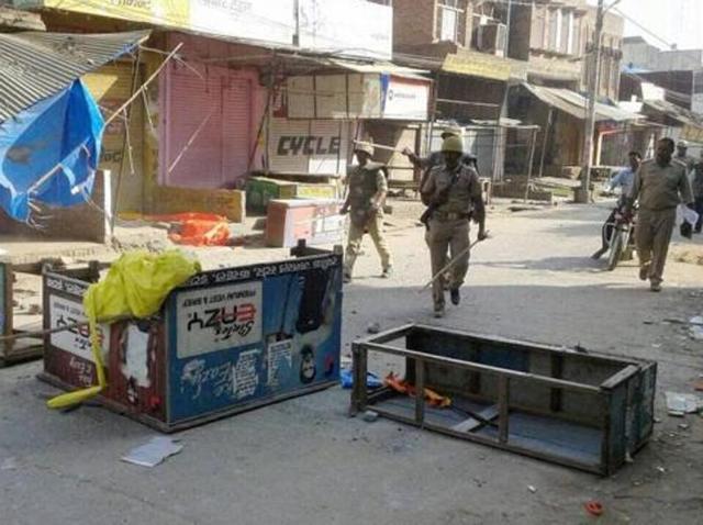 Police detained dozens of BJP members for several hours to stop them from entering the tense Karhal town. (PTI) Police detained dozens of BJP members for several hours to stop them from entering the tense Karhal town. (PTI)