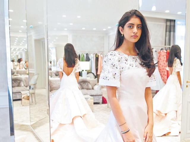 Navya Naveli Nanda tries out her Christian Dior gown.(AFP)