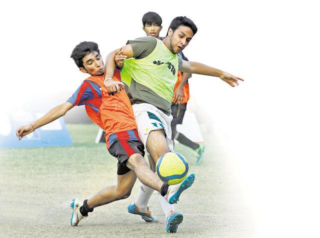 There was no stopping the youngsters as they played to their hearts content during the finals of HT GIFA on Sunday. (Raj K Raj/HT Photo)