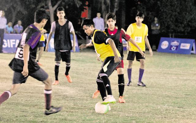 Budding footballers from the Delhi-NCR region showcased their skills on Sunday. (Parveen Kumar/HT Photo)
