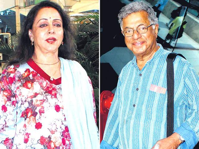 Hema Malini and Girish Karnad at Mumbai Airport (Shakti Yadav/Yogen shah)